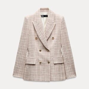 Zara Double Breasted Textured Weave Jacket Size S